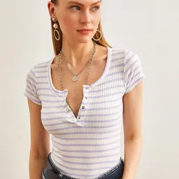 Olalook Scoop Neck Striped Fitted Top-image-62