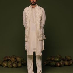 KALPRAAG Men Ethnic Motifs Embroidered Regular Sequinned Kurta with Trousers & With Dupatta-26