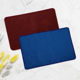 Aura 2Pcs Blue & Maroon Microfibre Anti-Skid Doormats-picture-34