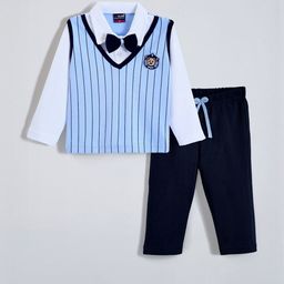 Hopscotch Boys Blue Pure Cotton Striped Clothing Set-picture-29