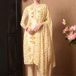 Anouk Women Floral Printed Regular Pure Cotton Kurta with Trousers & With Dupatta-13