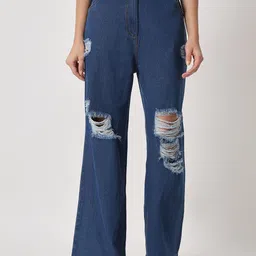 Orchid Blues Women Flared High-Rise Highly Distressed Jeans-image-10