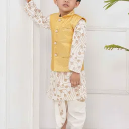 Sethukrishna Boys Geometric Printed Band Collar Kurta With Churidar & Nehru Jacket image 5