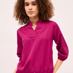Mayra Women Polka Dot Mandarin Collar Blouson Top-image-45