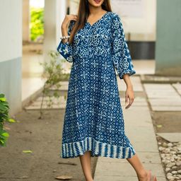 Uttariya Floral Print A-Line Midi Dress-image-48