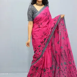 Craft Musium Ethnic Motifs Printed Pure Cotton Block Print Saree With Blouse Piece-picture-1