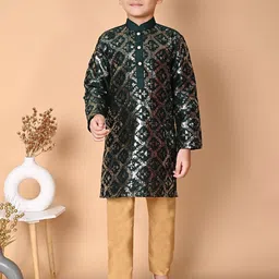 Cae Boys Embroidered Regular Sequinned Dupion Silk Kurta with Pyjamas-10