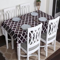 HOUSE OF QUIRK Brown Geometric Printed Waterproof 6-Seater Table Cover-30