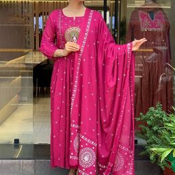 KALINI Women Embroidered Pleated Kurta with Trousers & Dupatta-image-26