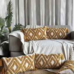 EXPORT HOUSE White & Mustard 5 Pieces Geometric Rectangle Cushion Covers-image-18