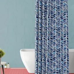 ArtzFolio Blue & White Geometric Printed Waterproof Shower Curtain-14