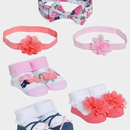 MiArcus Infant Girls 6-Pcs Printed Socks & Headband Baby Apparel Gift Set-51
