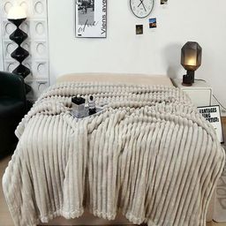 JC HOME Khaki Striped AC Room 300 GSM Single Bed Blanket-image-13