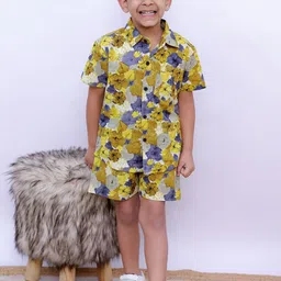 UNBIND Boys Floral Printed Pure Cotton Shirt With Shorts Clothing Set-image-87
