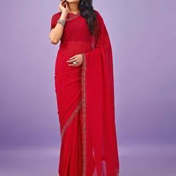 Leelavati Beads and Stones Poly Chiffon Saree-picture-11