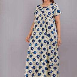 AAKARSHANA CREATION Blue Pure Cotton Maxi Printed Nightdress-image-89
