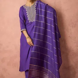 HRITIKA Ethnic Motifs Embroidered Regular Thread Work Kurta With Trouser With Dupatta image 5