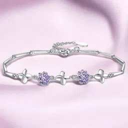 Nilu's Collection Women Cubic Zirconia Silver-Plated Wraparound Bracelet-12