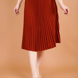 Zionity Pleated A-Line Midi Skirt-image-49