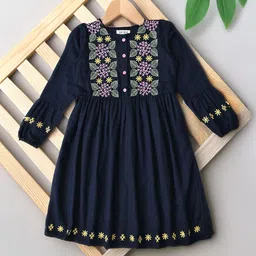 Bella Moda Girls Floral Embroidered Puff Sleeve Cotton Fit & Flare Dress-image-101