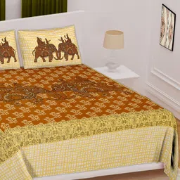 Aura Cream-Coloured & Brown Ethnic Printed 144TC Cotton Queen Bedsheet Set 2.10 m x 2.30 m-image-53