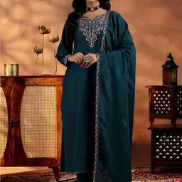 Lilots Women Ethnic Motifs Embroidered Kurta with Trousers & Dupatta-picture-7