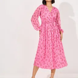 Styli Women Floral Print V-Neck A-Line Midi Length Dress-picture-46