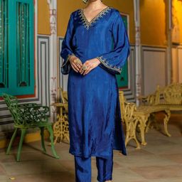 KASYA Embroidered Thread Work Upada Silk Tunic With Trousers-picture-51