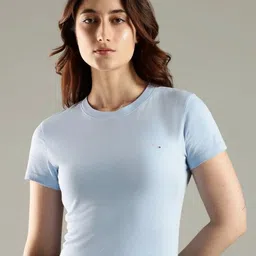 Tommy Hilfiger Women Solid Round Neck Cotton Slim Fit T-shirt-picture-41