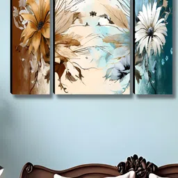 Aura Brown & Blue 3 Pieces Wood Floral and Botanical Wall Art-image-10