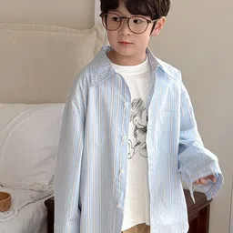 LULU & SKY Boys Vertical Striped Spread Collar Oversized Cotton Casual Shirt-picture-39