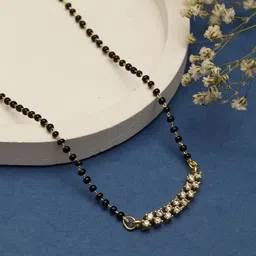 VIVAZS 18KT Gold-Plated American Diamond With Cubic Zirconia Studded & Beaded Mangalsutra-image-59