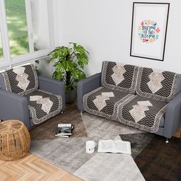 Kuber Industries Grey & Brown 6 Pieces Printed 3-Seater Sofa Covers-15