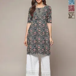 Anouk Rustic Women Pack OF-4 Ethnic Motifs Printed Crepe Straight Kurta-picture-6