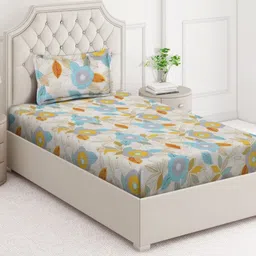 Arrabi Multicoloured & Blue Floral 350 TC Single Bedsheet with 1 Pillow Covers-96