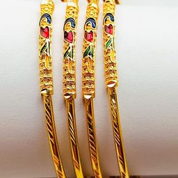 Vani Enterprise Set Of 4 Gold-Plated Floral Meenakari Bangles-image-13