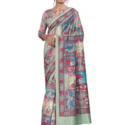 KALINI Kalamkari Printed Saree with Matching Blouse-image-21