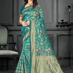 AMK FASHION Ethnic Motifs Woven Design Zari Pure Silk Banarasi Saree-image-96