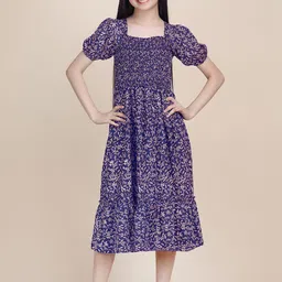 PTVIZE Floral Print Puff Sleeve Crepe A-Line Midi Dress-picture-33