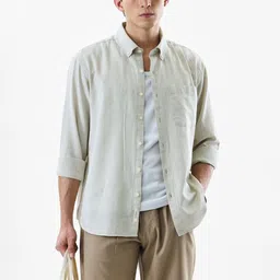 Snitch Micro Checked Button-Down Collar Cotton Linen Shirt-image-64