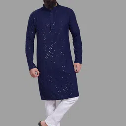 DIVISIVE Men Geometric Checked Thread Work Kurta-1