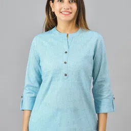 Suha Mandarin Collar Roll-Up Sleeve Cotton Shirt Style Top-picture-30