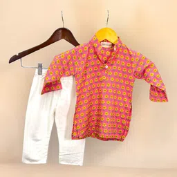 LITTLE GINNIE Boys Geometric Printed Cold-Shoulder Sleeves Gotta Patti Pathani Kurta-34