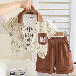 INCLUD Boys Printed Short Sleeves Shirt With T-Shirt & Shorts-image-38