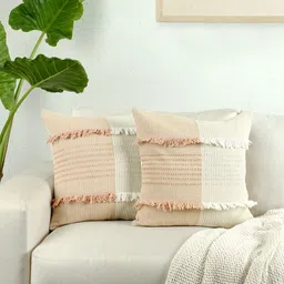 House This Pink & White Set of 2 Checked Square Cushion Covers image 4