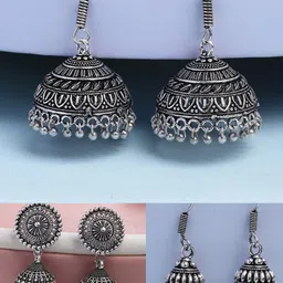 Anouk Set of 3 German Silver Plated Oxidised Beaded Jhumkas-86