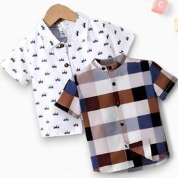 Boys Shirt Checkered, Printed Casual Short Sleeve Shirts Pack of 2-image-76