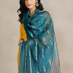 Fabindia Striped Woven Design Cotton Silk Dupatta-picture-12