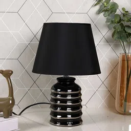 TAYHAA Black Textured Ceramic Frusturical Shaped Table Lamp-image-95