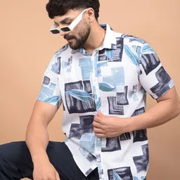 Crimsoune Club Men Classic Fit Abstract Printed Spread Collar Cotton Casual Shirt-image-67